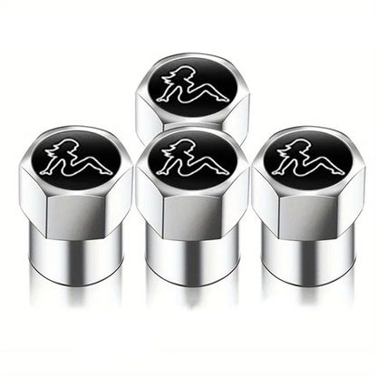 Universal Metal Tire Valve Caps Set of 4 with Rubber Seal Dust Protection