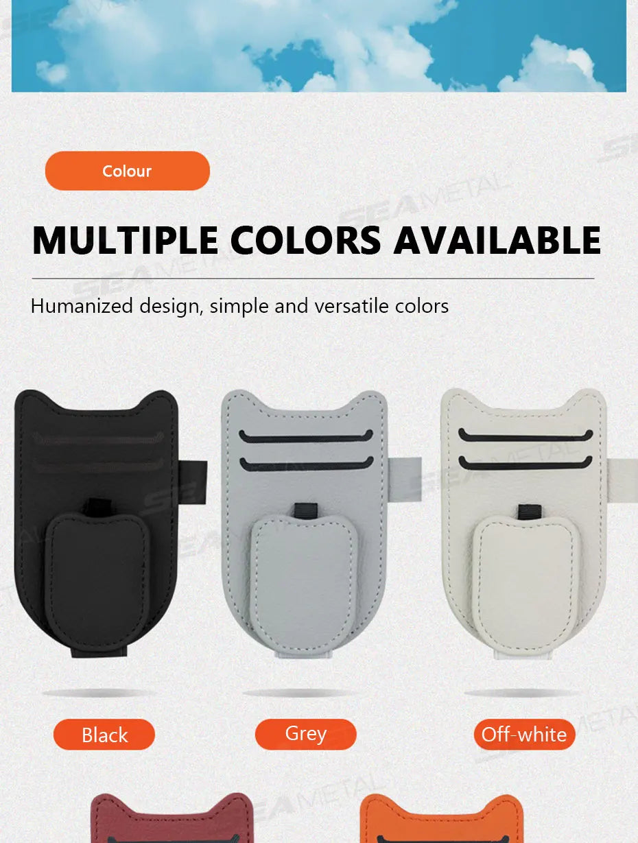 SEAMETAL Magnetic Car Sun Visor Glasses Holder – Luxury Leatherette Universal Sunglasses Hanger Clip