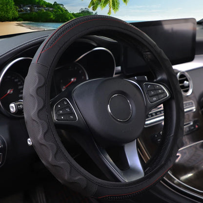 Carbon Fiber Pattern Silicone Leather Steering Wheel Cover for 14.5 to 15 Inch Wheels