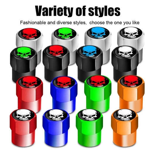 Skull Tire Valve Stem Cap Set of Four Dustproof and Corrosion Resistant Universal Fit for Car Bicycle Truck and Motorcycle