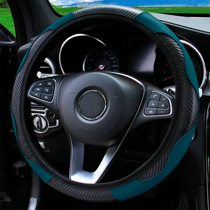 Carbon Fiber PU Leather Steering Wheel Cover for 14.5 to 15 Inch Wheels