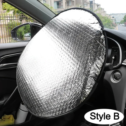 Double Thick Foldable Car Steering Wheel Sun Shade – Anti-UV Silver Cover
