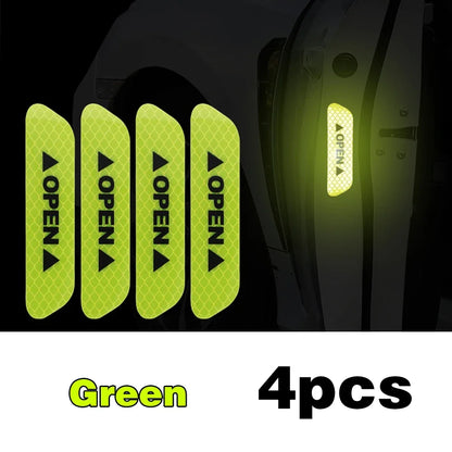 4PCS Reflective Car Door Warning Stickers – Safety Reflector Tape Decals for Exterior & Interior
