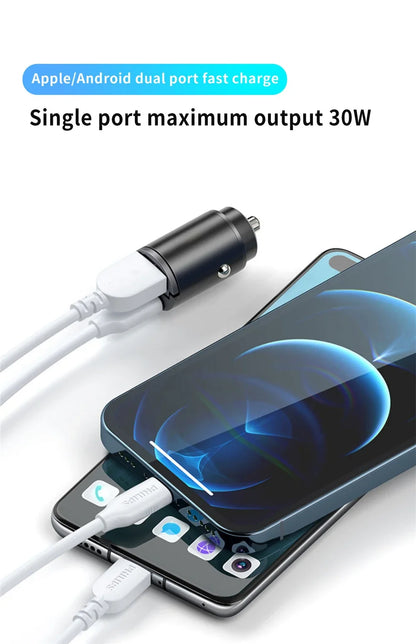Dual USB 30W Car Charger – Fast Charging Adapter for 12V–24V Outlets