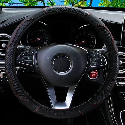 Carbon Fiber PU Leather Steering Wheel Cover for 14.5 to 15 Inch Wheels