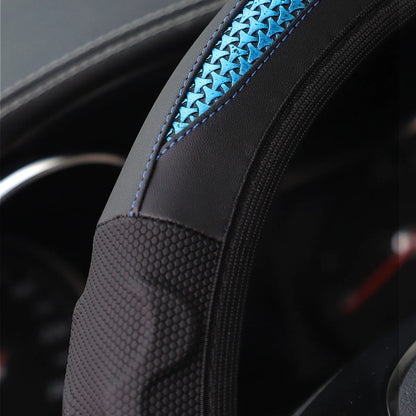 Carbon Fiber Pattern Silicone Leather Steering Wheel Cover for 14.5 to 15 Inch Wheels