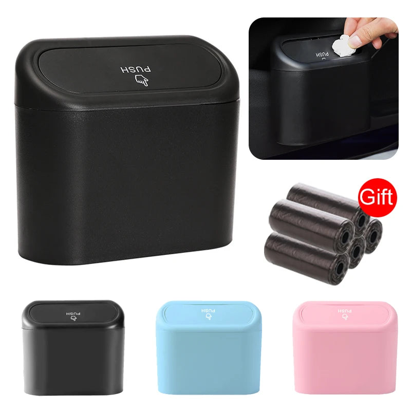 Compact Hanging Car Trash Bin with Lid Push to Open Design for Clean and Organized Interiors