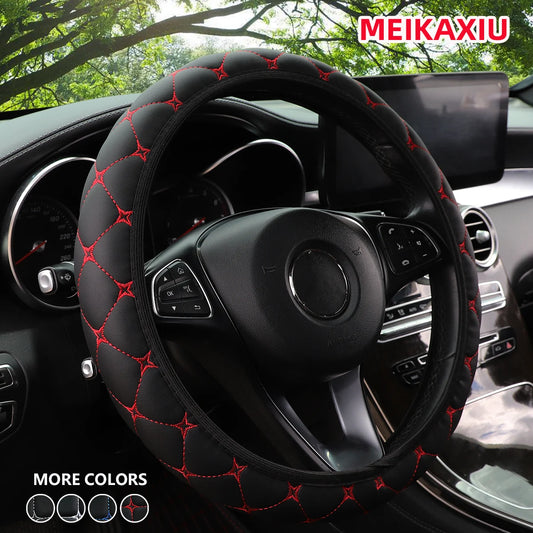 Embroidered PU Leather Steering Wheel Cover