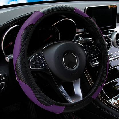Carbon Fiber PU Leather Steering Wheel Cover for 14.5 to 15 Inch Wheels