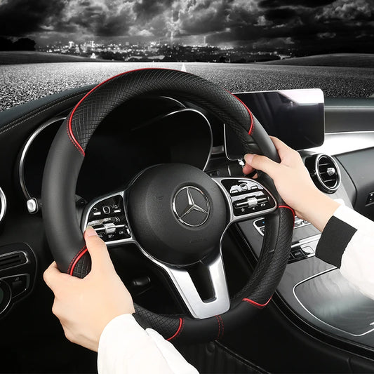 All Season Diamond Pattern Leather Steering Wheel Cover for 14.5 to 15 Inch Wheels