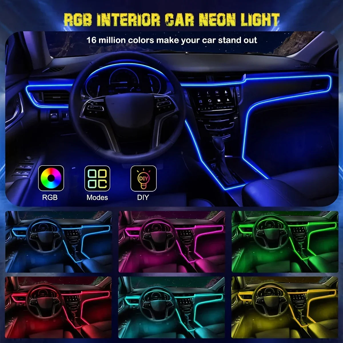 LED RGB Fiber Optic Interior Light Strip with Remote