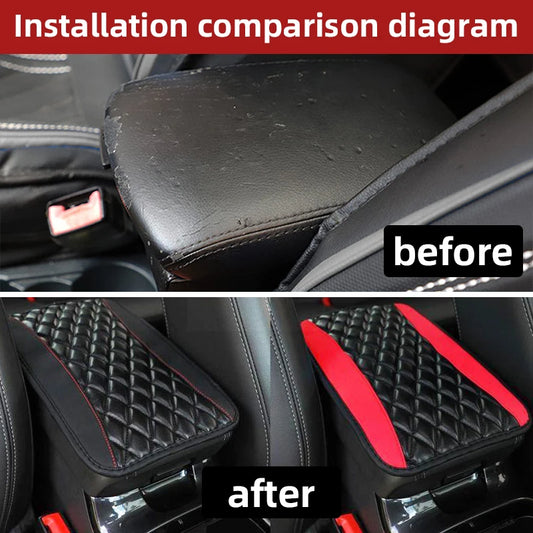 Universal PU Leather Car Armrest Cover Mat – Non-Slip Central Armrest Box Pad (Black)