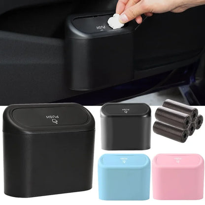 Compact Hanging Car Trash Bin with Lid Push to Open Design for Clean and Organized Interiors