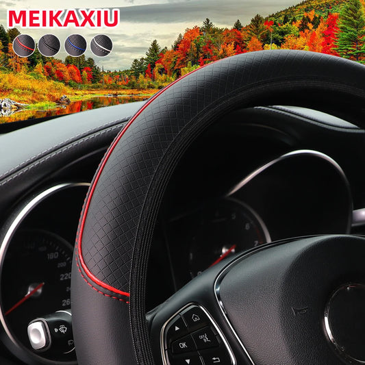 Leather Embossed Steering Wheel Cover with Red and Blue Trim