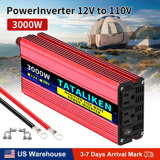12V DC to 110V AC Power Inverter – Modified Sine Wave, 500W–4000W with LED Voltage Display