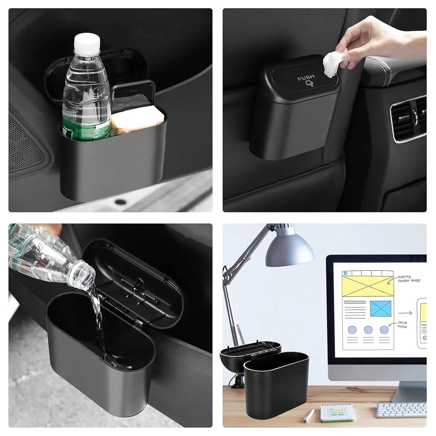 Compact Hanging Car Trash Bin with Lid Push to Open Design for Clean and Organized Interiors