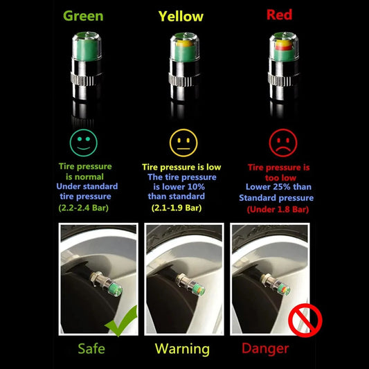 Tire Pressure Indicator Valve Caps Set of 2 or 4