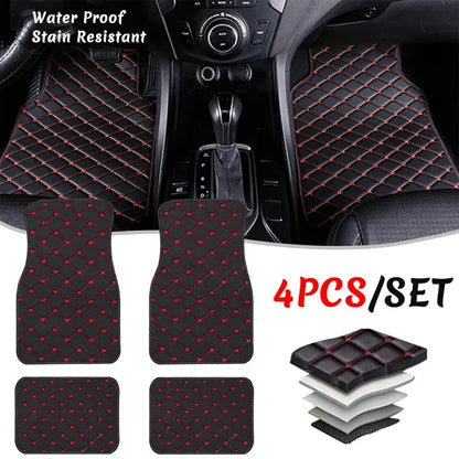 4PCS Universal PU Leather Car Floor Mats – Waterproof Front & Rear Foot Pad Protector Set