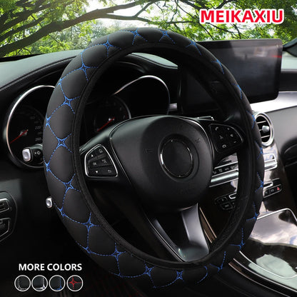 Embroidered PU Leather Steering Wheel Cover