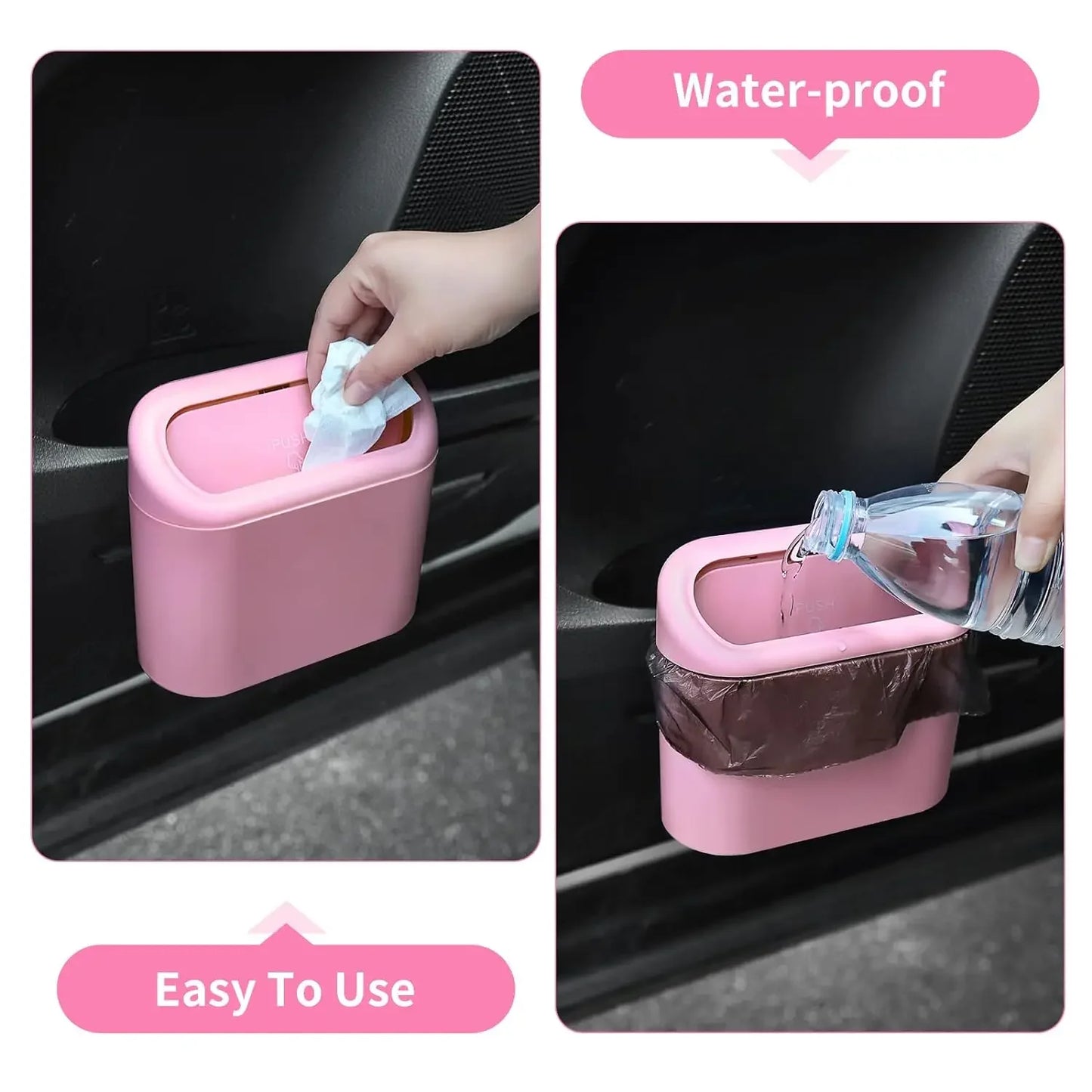 Compact Hanging Car Trash Bin with Lid Push to Open Design for Clean and Organized Interiors