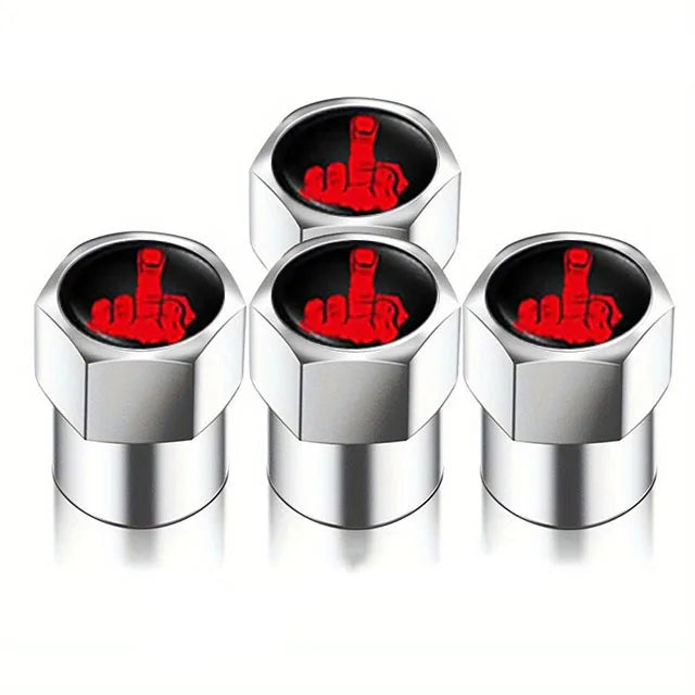 Universal Metal Tire Valve Caps Set of 4 with Rubber Seal Dust Protection