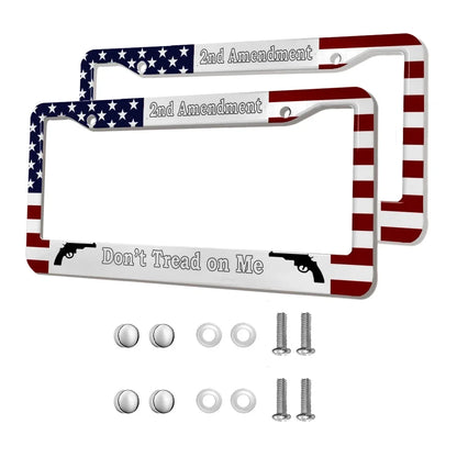 2-Pack Aluminum Alloy License Plate Frames – American Flag Design with Screws, Fits U.S. Plates