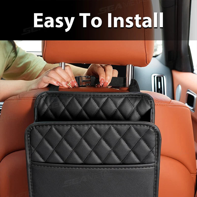 Car Seat Back Storage Box – Universal Hanging Headrest Organizer with Foldable Pockets