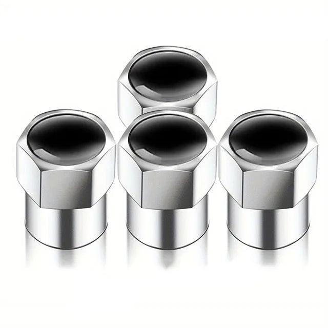 Universal Metal Tire Valve Caps Set of 4 with Rubber Seal Dust Protection