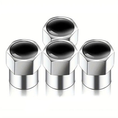 Universal Metal Tire Valve Caps Set of 4 with Rubber Seal Dust Protection