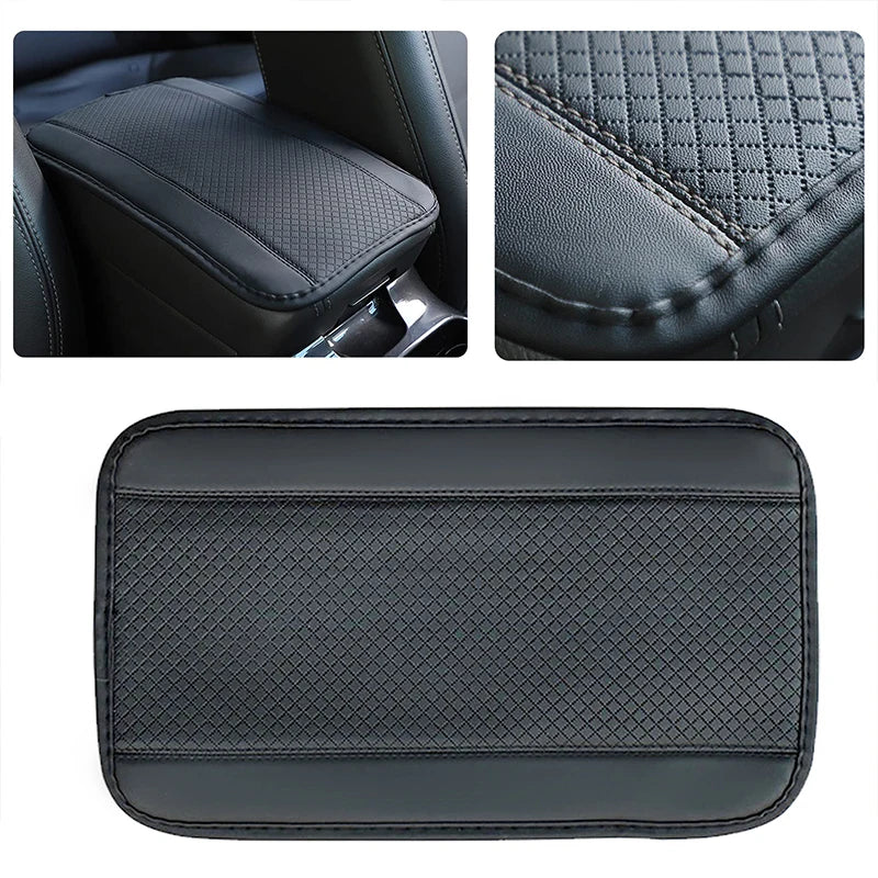 Universal PU Leather Car Armrest Cover Mat – Non-Slip Central Armrest Box Pad (Black)
