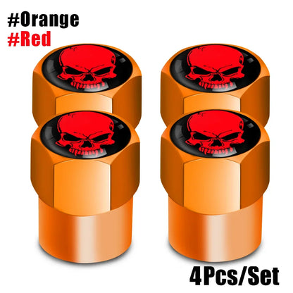 Skull Tire Valve Stem Cap Set of Four Dustproof and Corrosion Resistant Universal Fit for Car Bicycle Truck and Motorcycle