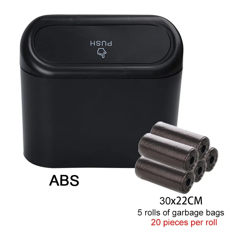 Compact Hanging Car Trash Bin with Lid Push to Open Design for Clean and Organized Interiors