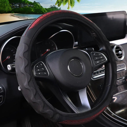 Carbon Fiber Pattern Silicone Leather Steering Wheel Cover for 14.5 to 15 Inch Wheels