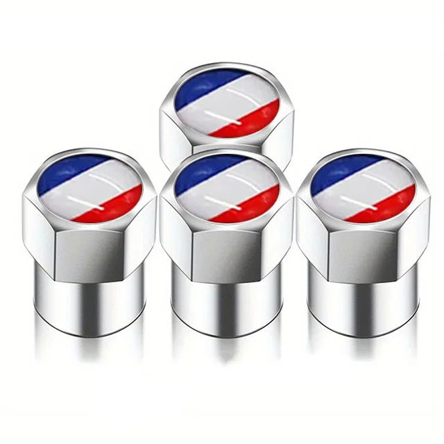 Universal Metal Tire Valve Caps Set of 4 with Rubber Seal Dust Protection