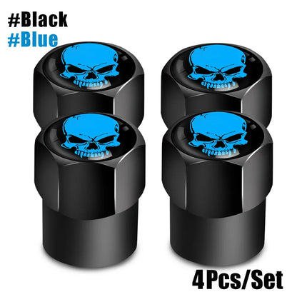 Skull Tire Valve Stem Cap Set of Four Dustproof and Corrosion Resistant Universal Fit for Car Bicycle Truck and Motorcycle