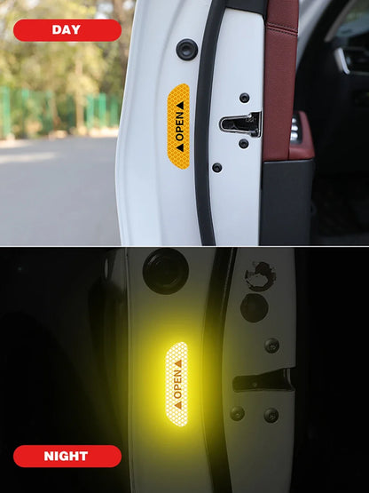 4PCS Reflective Car Door Warning Stickers – Safety Reflector Tape Decals for Exterior & Interior
