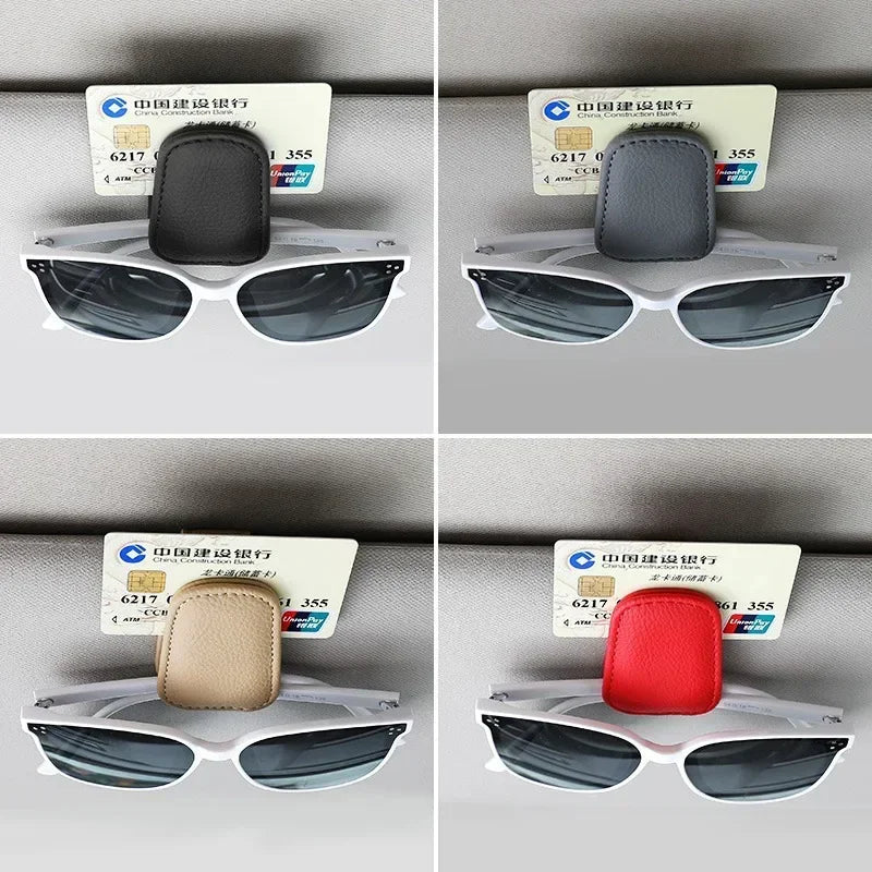 Magnetic Leather Sunglasses & Ticket Holder Clip – Car Sunshade Accessory