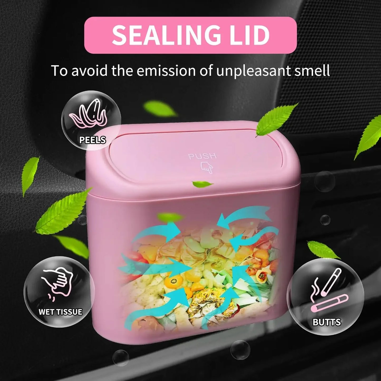 Compact Hanging Car Trash Bin with Lid Push to Open Design for Clean and Organized Interiors