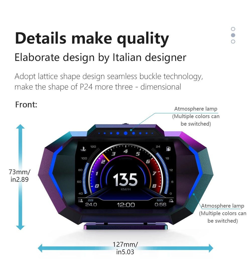 OBD + GPS P24 Car Head-Up Display (HUD) – Digital Speedometer with On-Board Computer