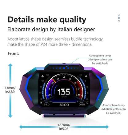 OBD + GPS P24 Car Head-Up Display (HUD) – Digital Speedometer with On-Board Computer