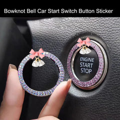 Rhinestone Bow Bell Car Start Switch Button Cover – Decorative Diamond Sticker Ring Trim