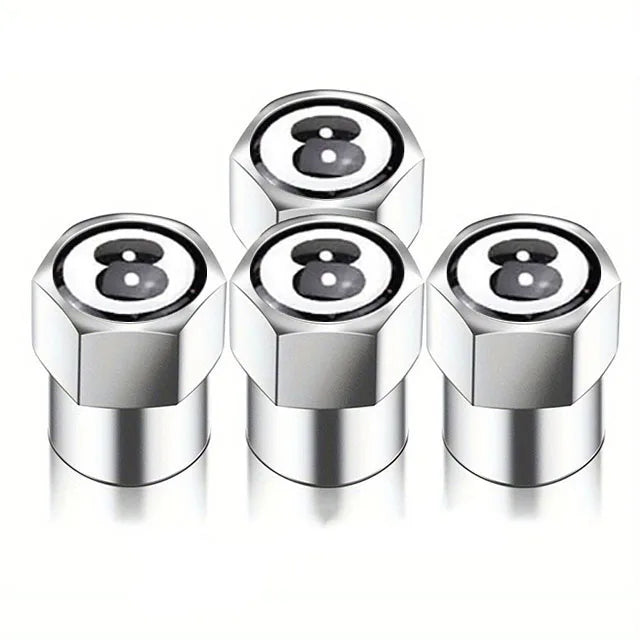 Universal Metal Tire Valve Caps Set of 4 with Rubber Seal Dust Protection