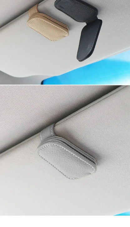 Magnetic Leather Sunglasses & Ticket Holder Clip – Car Sunshade Accessory