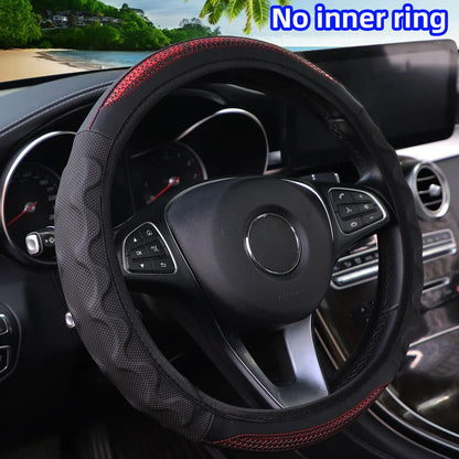 Carbon Fiber Pattern Silicone Leather Steering Wheel Cover for 14.5 to 15 Inch Wheels