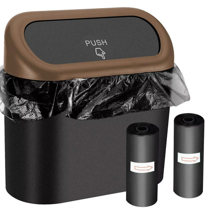 Compact Hanging Car Trash Bin with Lid Push to Open Design for Clean and Organized Interiors