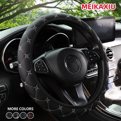 Embroidered PU Leather Steering Wheel Cover