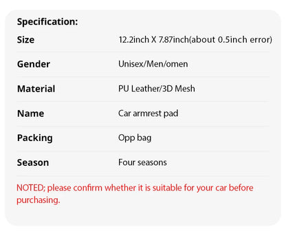 Universal PU Leather Car Armrest Cover Mat – Non-Slip Central Armrest Box Pad (Black)