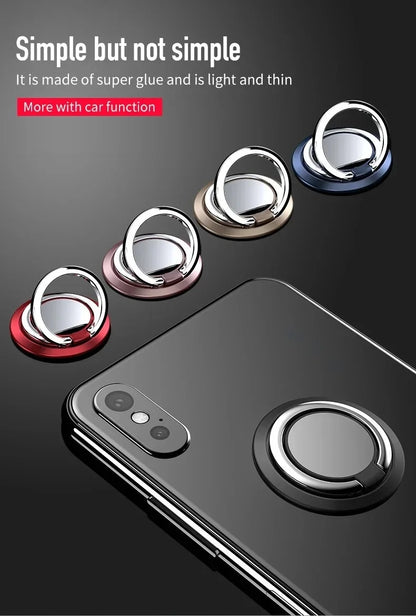 360° Rotating Finger Ring Holder Stand – Magnetic Car Mount Phone Grip with Universal Back Sticker