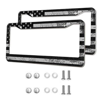 2-Pack Aluminum Alloy License Plate Frames – American Flag Design with Screws, Fits U.S. Plates