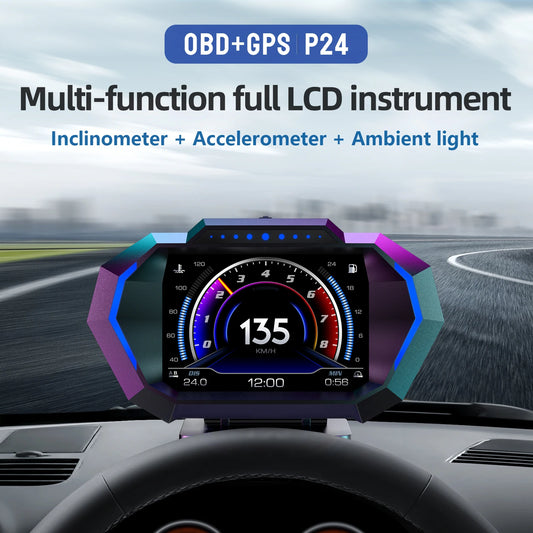 OBD + GPS P24 Car Head-Up Display (HUD) – Digital Speedometer with On-Board Computer